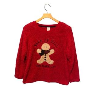 Sweet Treasures Red Fleece Pullover Gingerbread Sweatshirt Medium 8/10